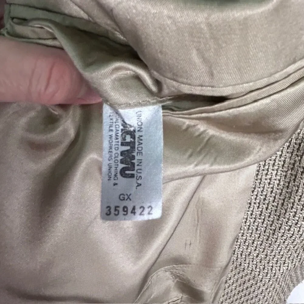 VTG 80s-90s Lavin Paris Men's Designer Beige Tan Texture Weave Suit Jacket Sz 45